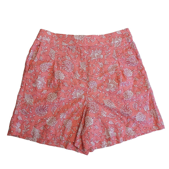 J. Crew Pleated Linen Blend Shorts Women’s 4 Pink Floral High Waist Pockets NEW - Picture 1 of 9